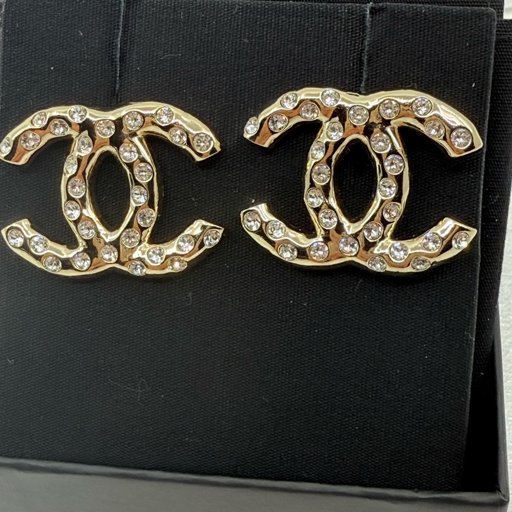 CHANEL Large Gold CC Crystal Accent Statement Earrings - Picture 2 of 11